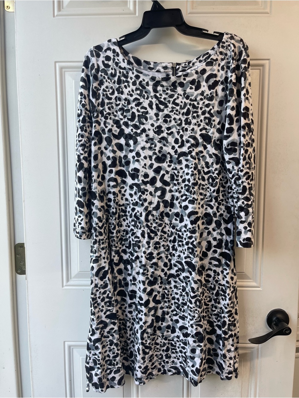Tommy Bahama Black White Gray Animal Print 3/4 Sleeve Dress Size Large